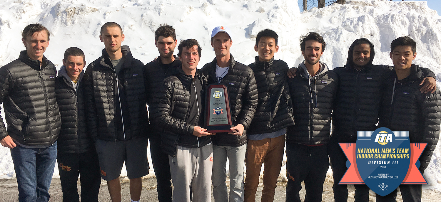 The men's tennis team with their ITA Indoor Runner-Up Trophy. (photo credit: Paul Settles)