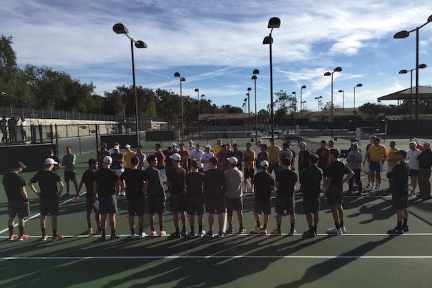 Stags and Alums line up for introductions at the Ducey Cup Alumni Match (photo Casey Dyson)