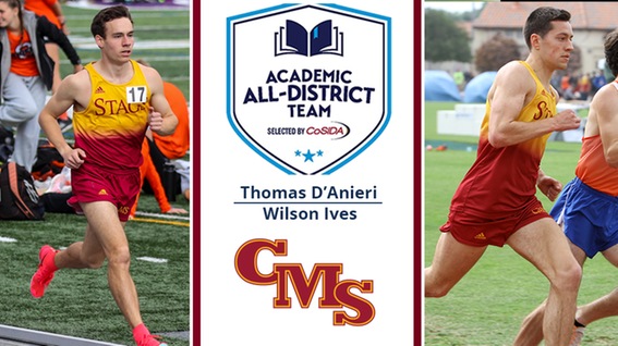 Thomas D'Anieri (left) and Wilson Ives (right) with the Academic All-District logo and the CMS logo down the middle