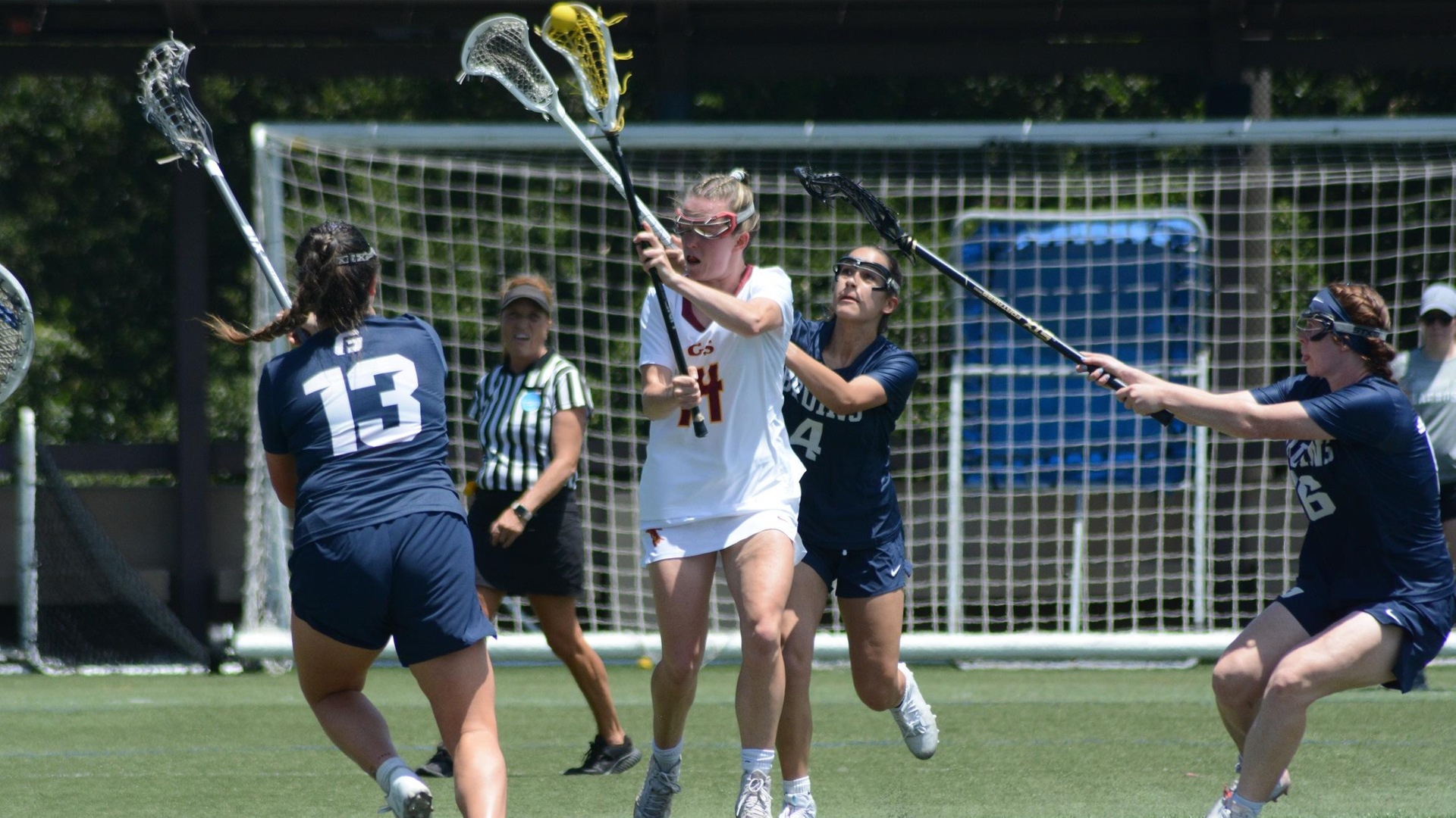 Olivia Carey scoring one of her seven goals on the day