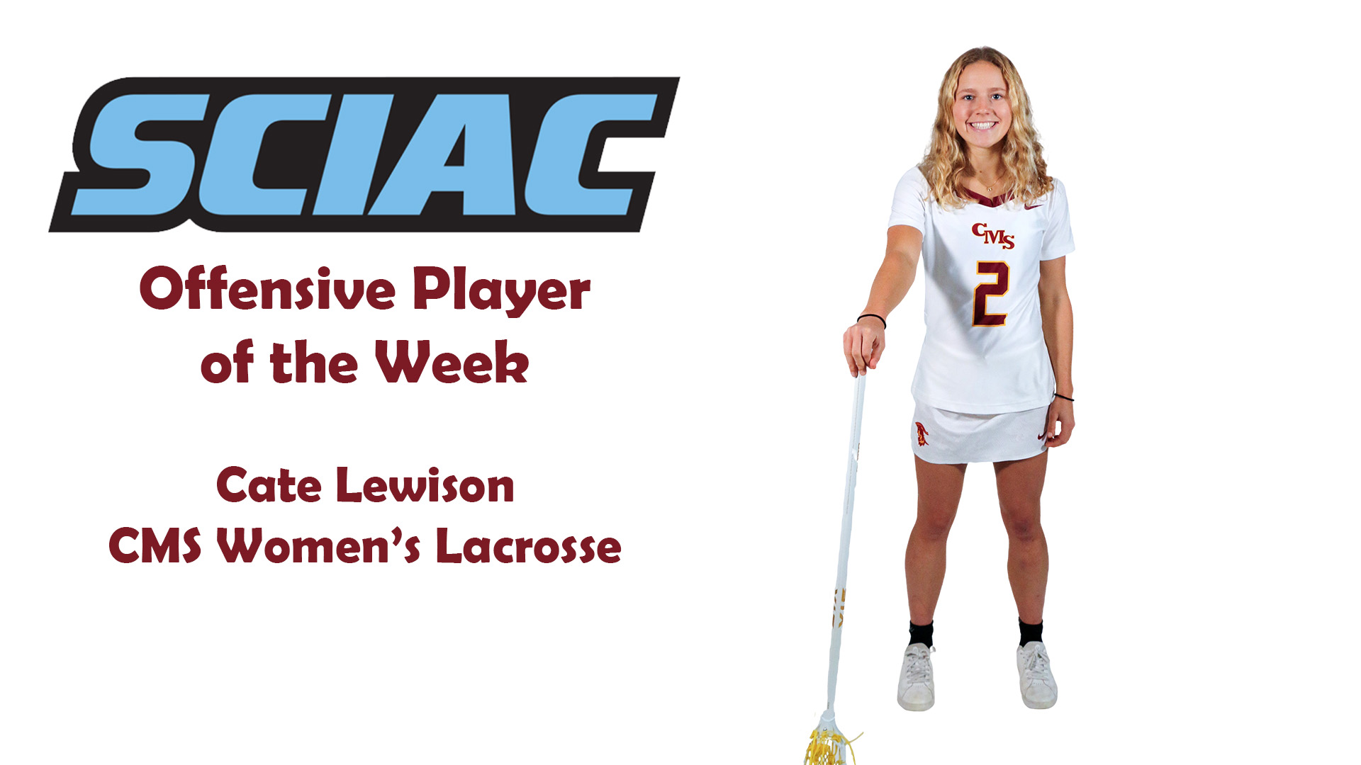Cate Lewison posed shot with SCIAC logo