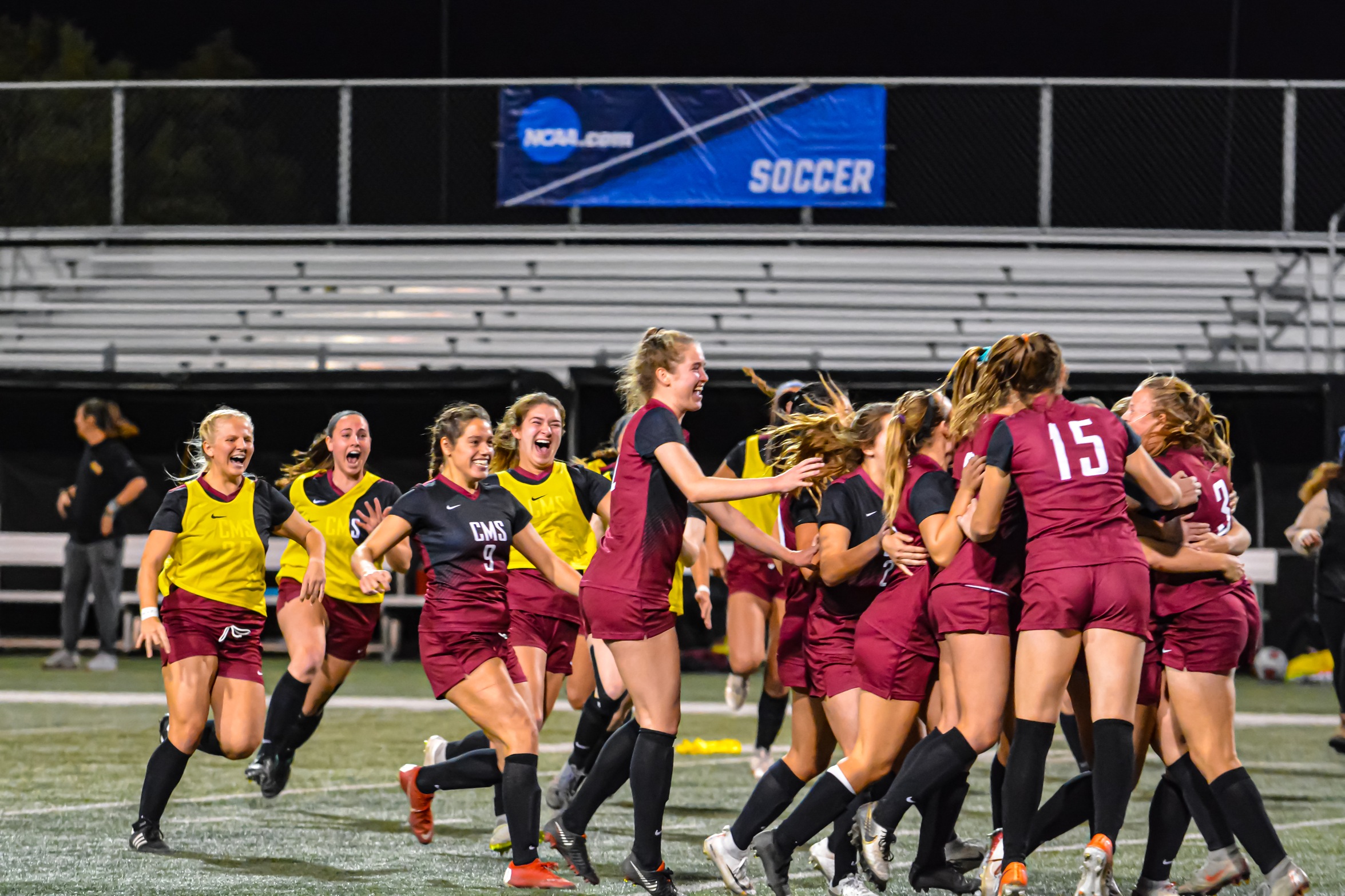 CMS Women's Soccer celebrating its 2019 NCAA regional title