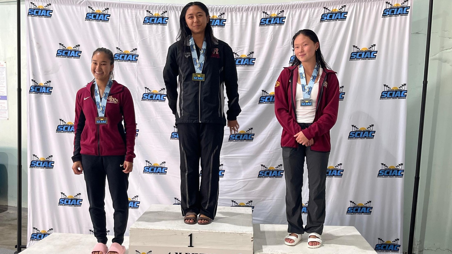 Meilan Uyeno (r) and Alexis Romero (l) earned All-SCIAC in the one-meter dive