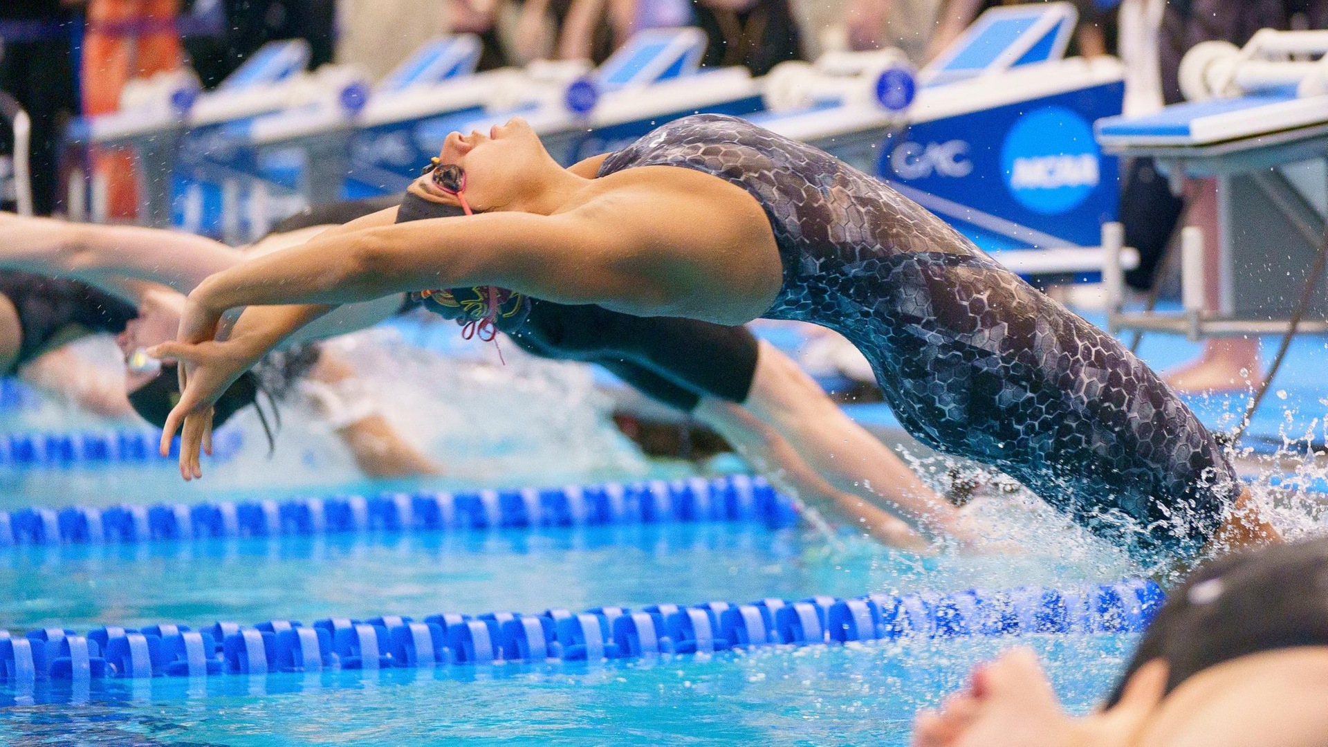 Annika Sharma leads off the medley relay (photo by Josh Brown)