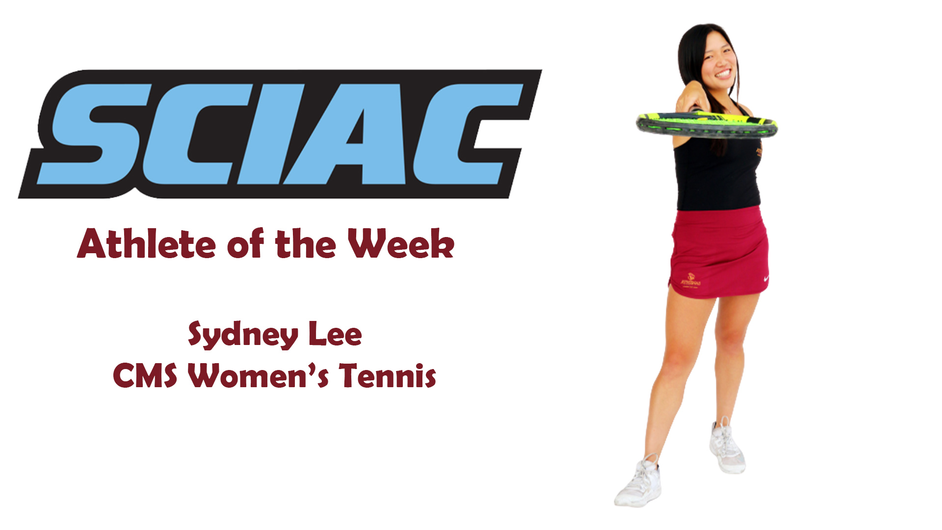Sydney Lee posed shot with SCIAC logo