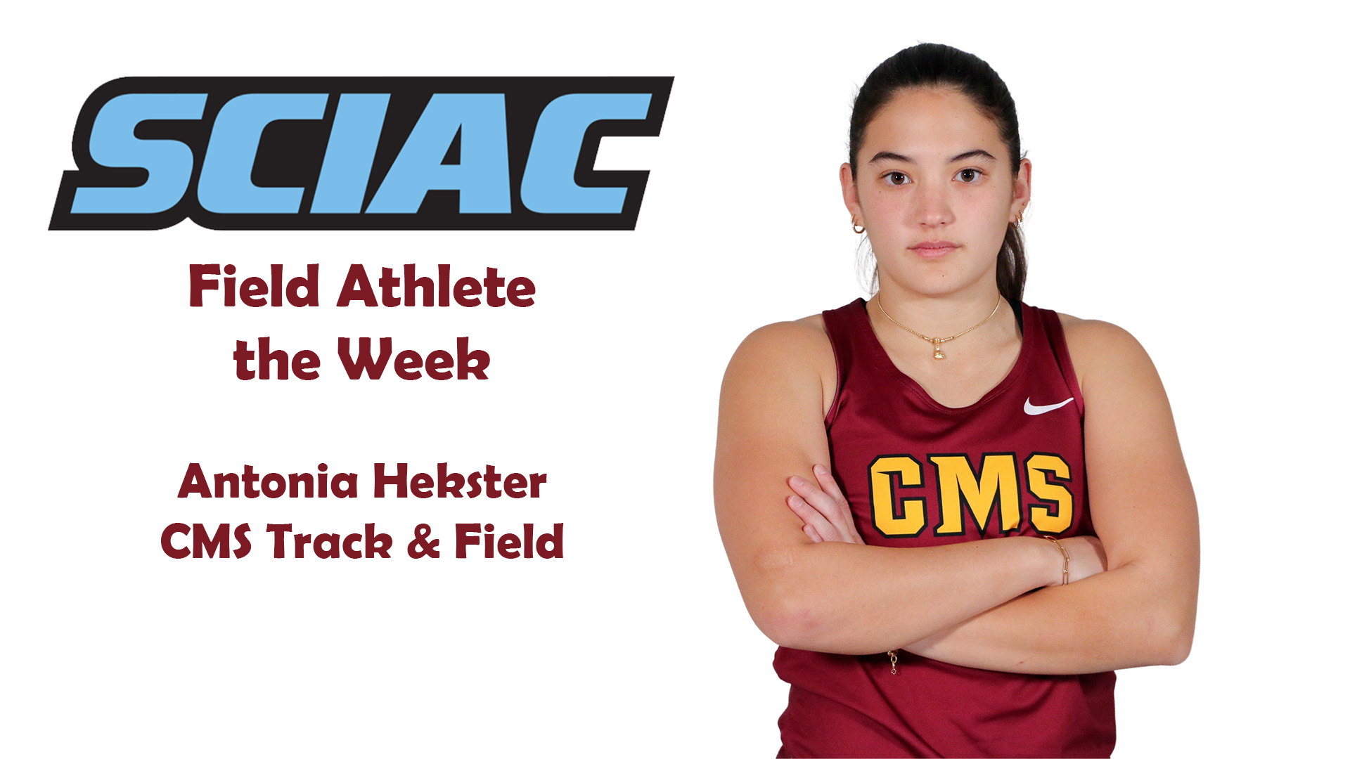 posed shot of Antonia Hekster with the SCIAC logo