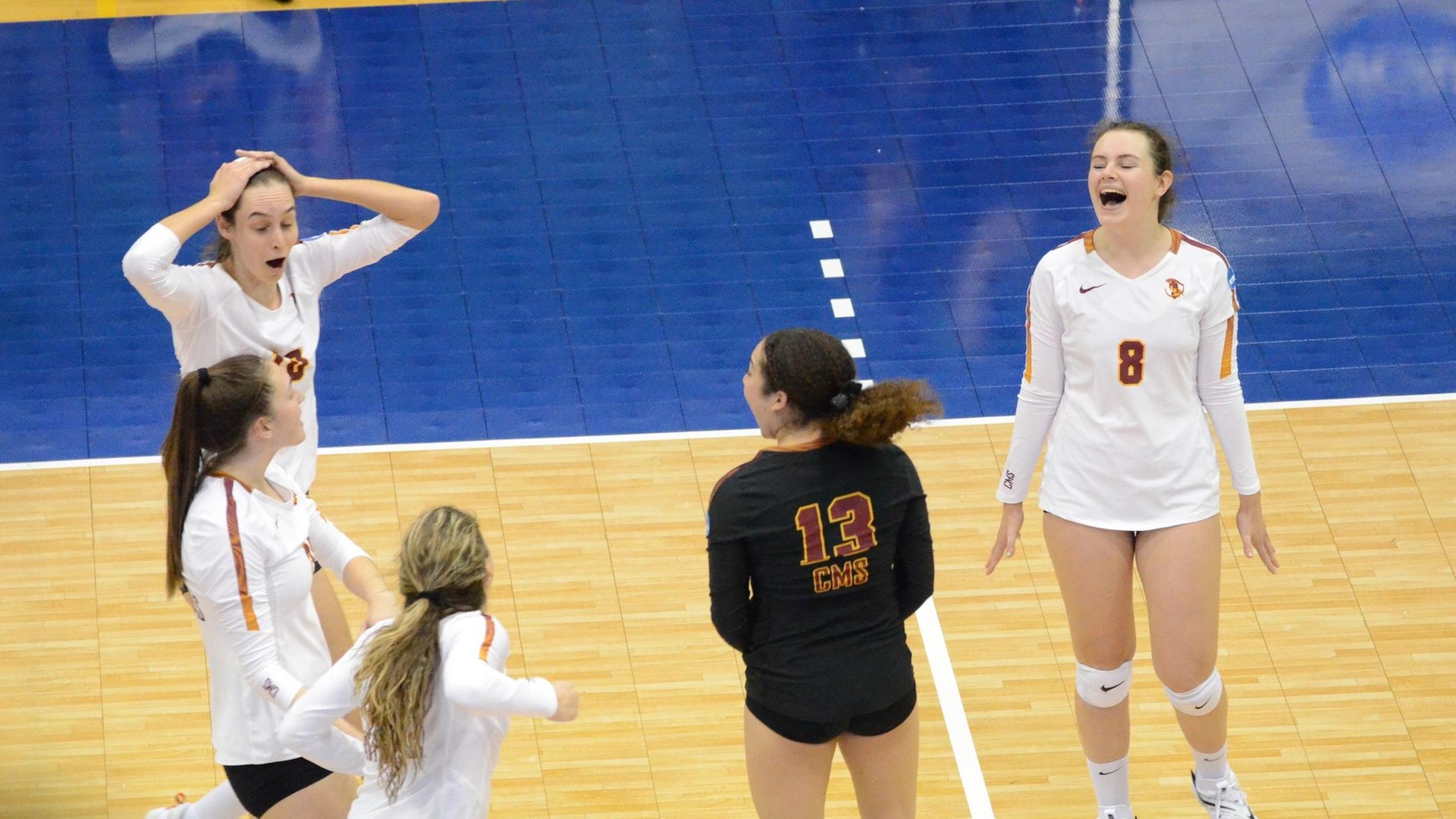 CMS celebrates match point in the quarterfinals (photo by Ricky Bassman)