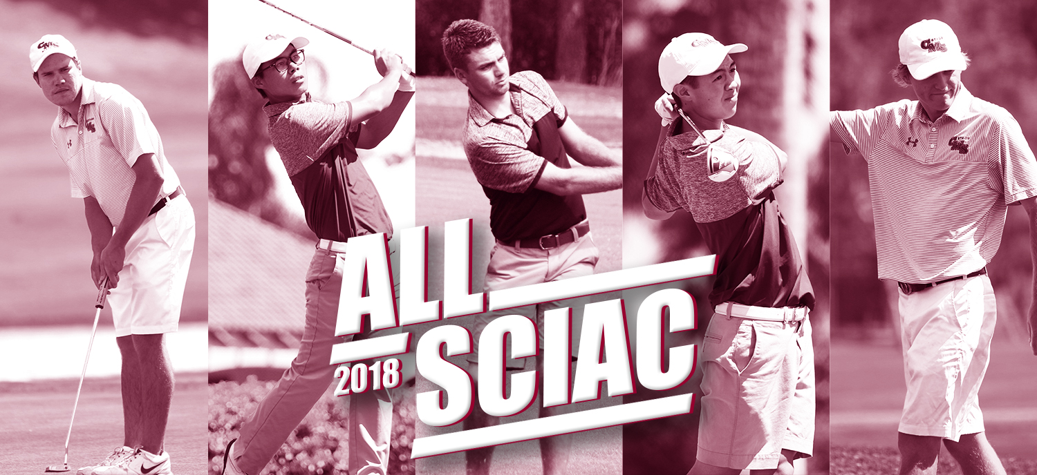 from left to right: Brandt, Kong, Long, Shaw, and Wrenn earn All-SCIAC awards for 2018 Season.