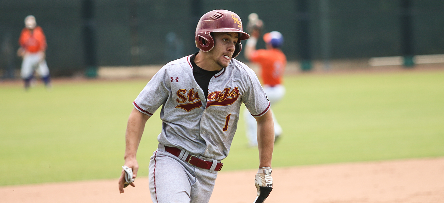 Chase Eller hustles home from first on an RBI double from Patrick Gavin (not pictured) in Game One on Saturday.