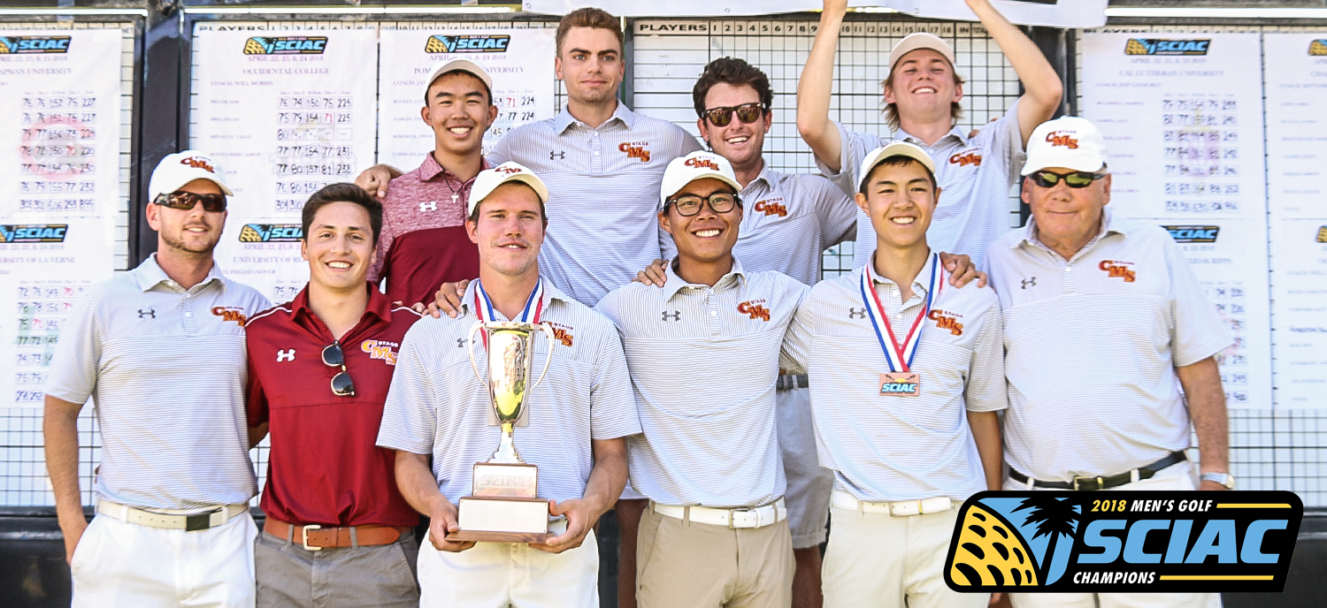 CMS men's golf celebrates their third-straight SCIAC Championship.