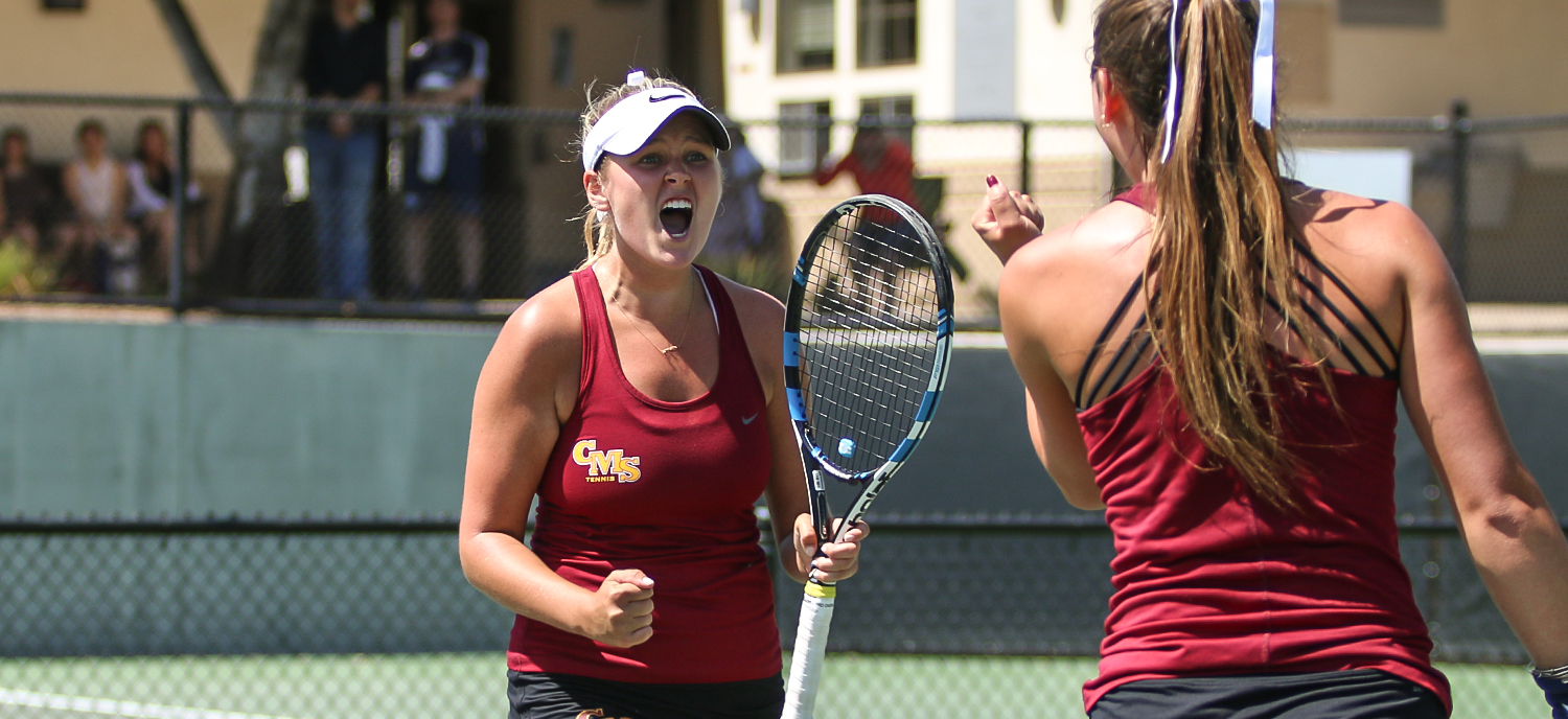 Caroline Cox (L) and Catherine Allen (R) rallied to win five-straight games en route to an 8-7 win at No. 2 doubles.