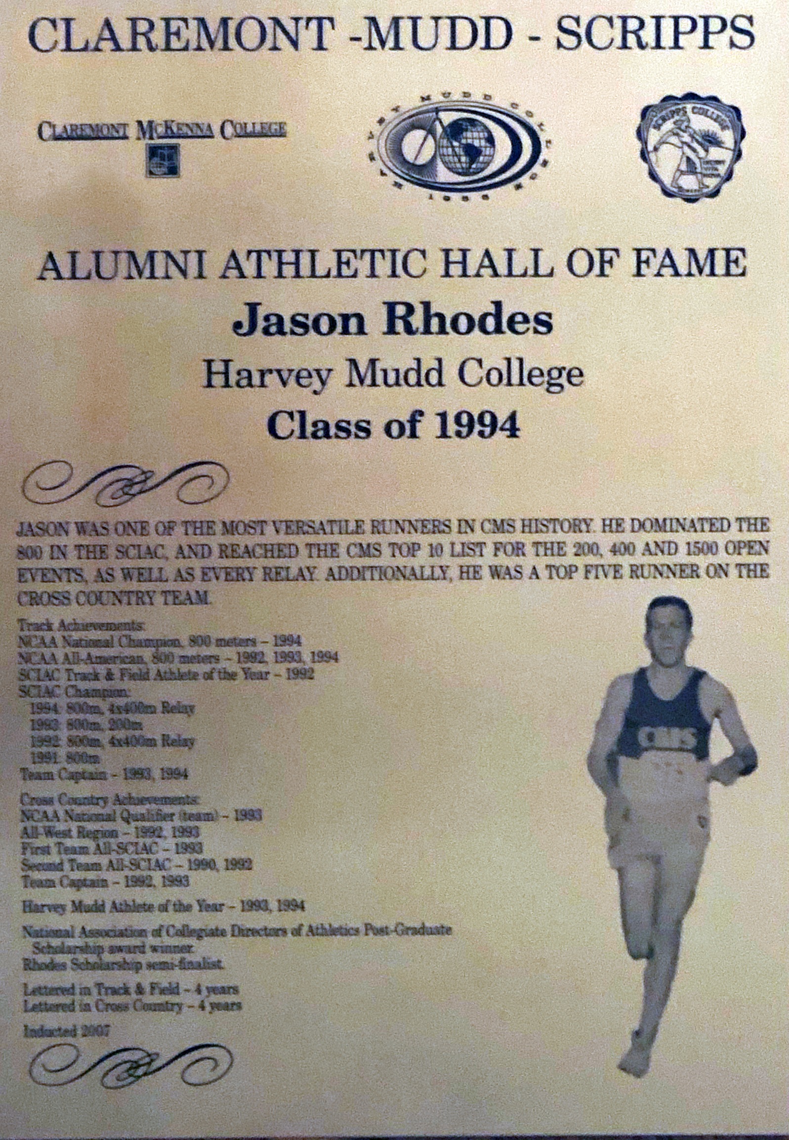 Jason Rhodes Hall of Fame plaque