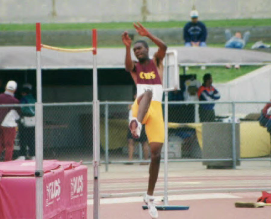Eric Jones competing in the high jump