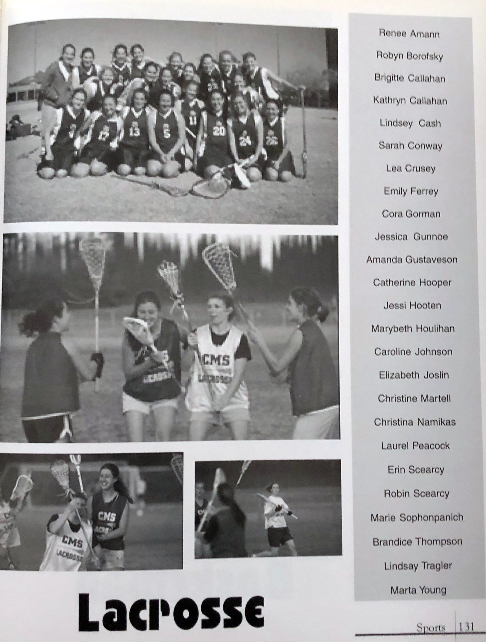 The spread from the Ayer yearbook from 2003 which features the first Women's Lacrosse team