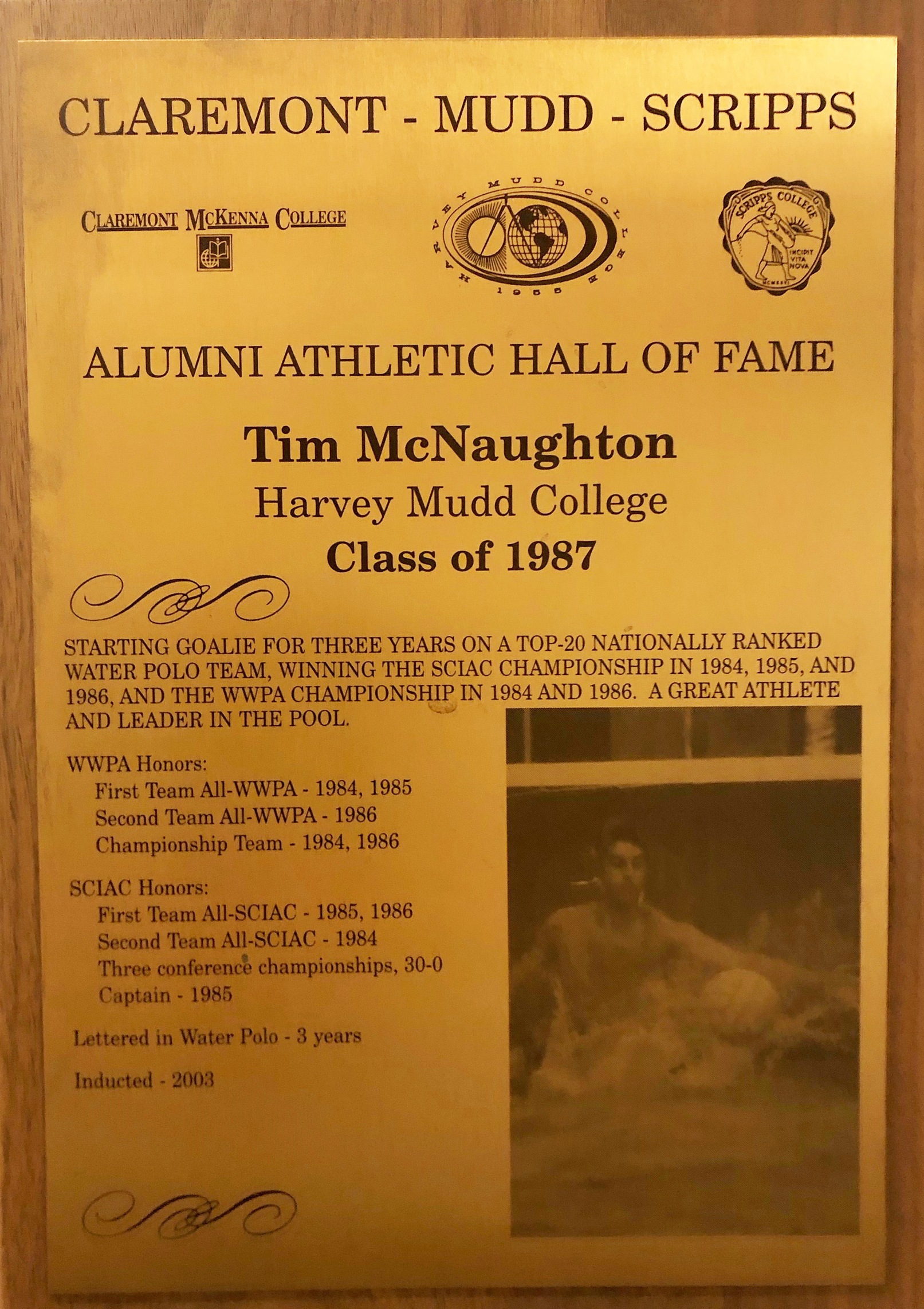 Tim McNaughton Hall of Fame Plaque