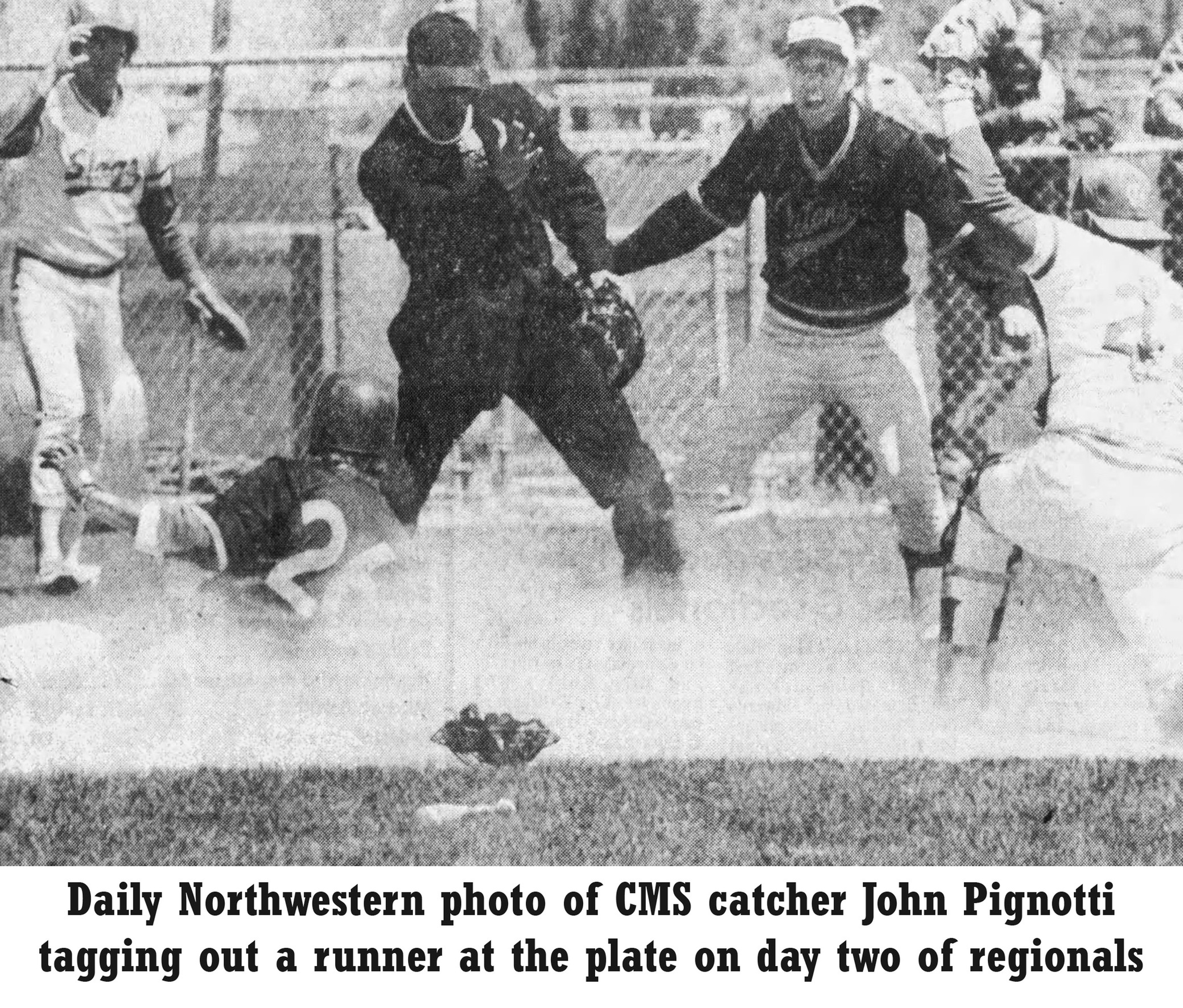 John Pignotti tagging runner out (photo from Oshkosh Daily Northwestern newspaper)