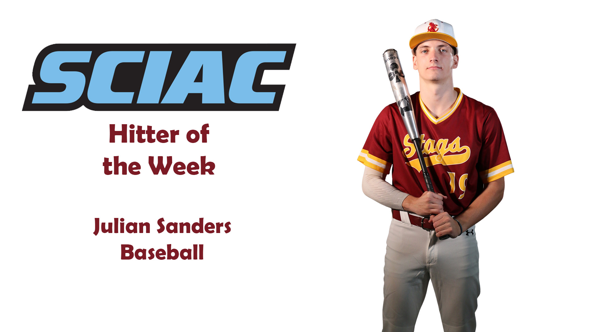 Posed shot of Julian Sanders with the SCIAC logo