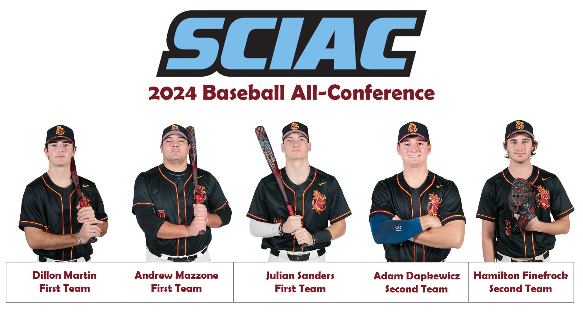 Posed shots of the five All-SCIAC selections