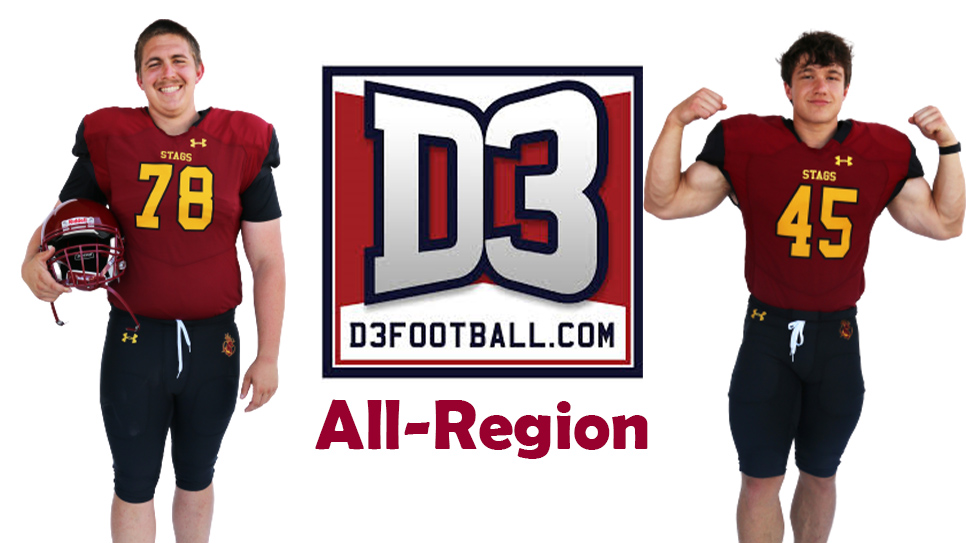 Posed shots of Jacob Lyle and Justin Edwards with the D3football.com logo