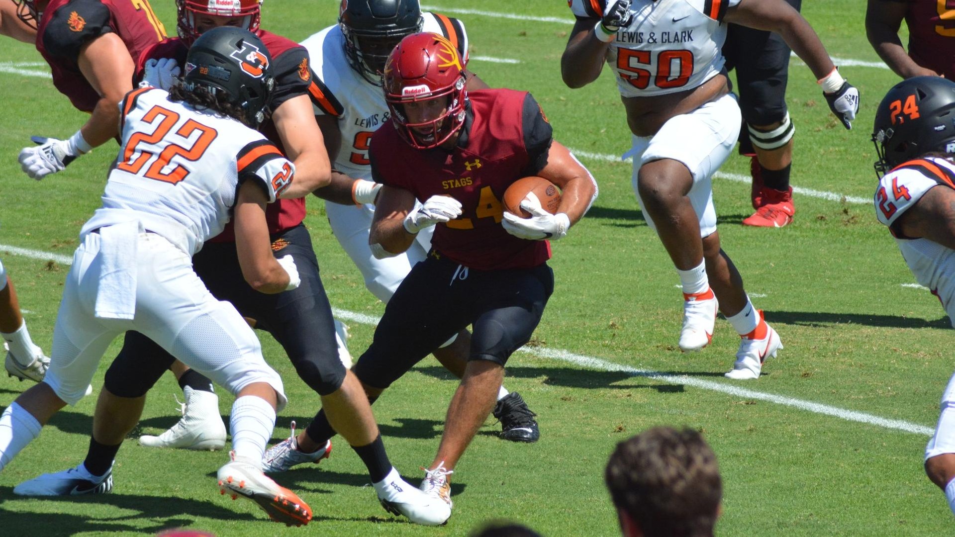Jacob Fenton had his first collegiate touchdown for the Stags (photo by Tessa Guerra)