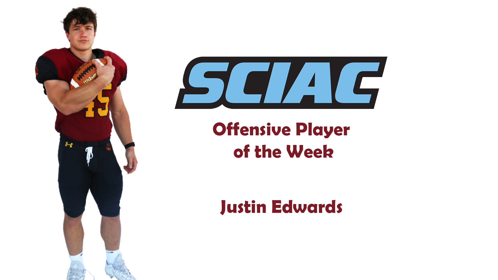 justin Edwards posed shot with the SCIAC logo
