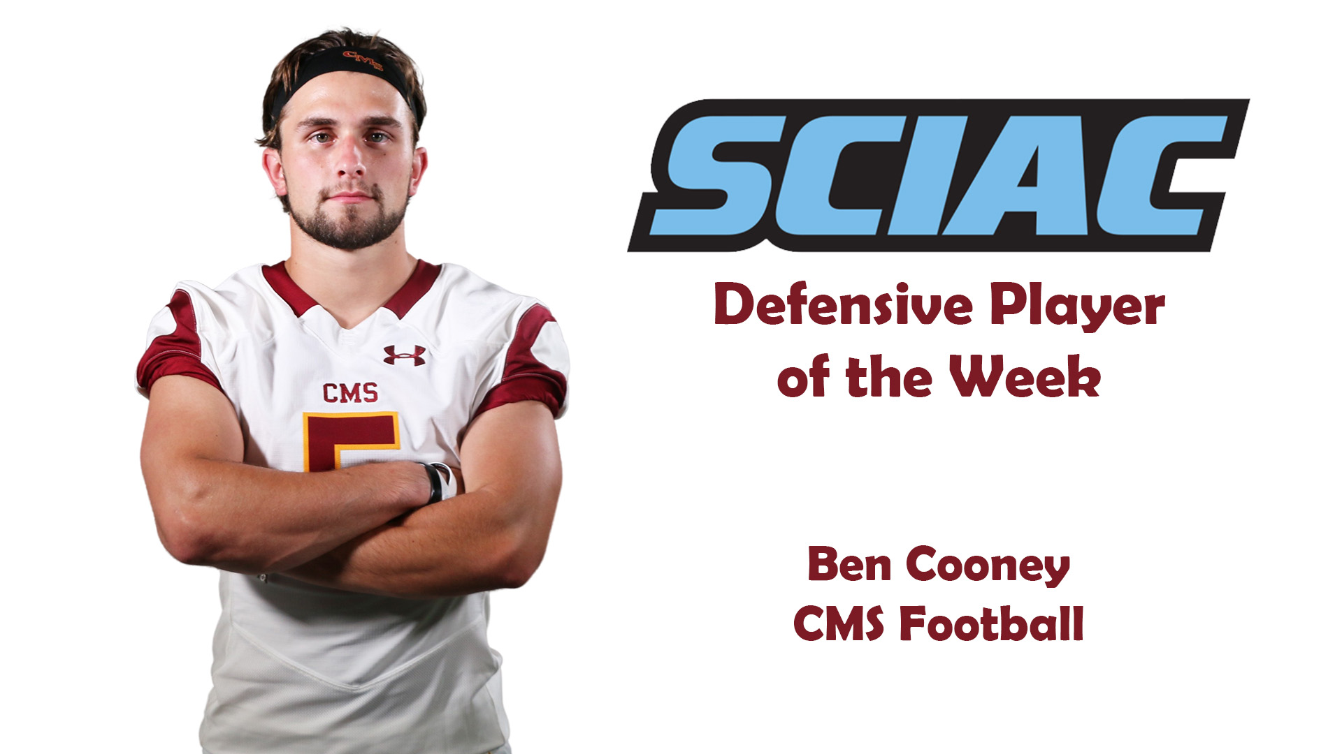 Posed photo of Ben Cooney with the SCIAC logo