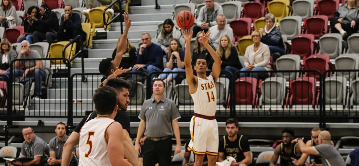 Miles President finished with 20 points on 6-18 from the field to help lead the Stags to their sixth straight win with a 76-67 victory over Whittier on Saturday. (Photo by Student Photographer Kiubon Kukko)