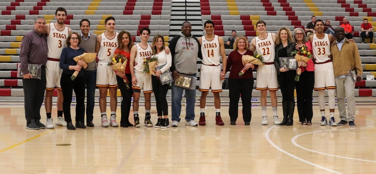 CMS celebrated seniors Jeremy Horn, George Walker, JD Levine, Miles President, Maxwell Kirsch, and Kele Mkpado prior to the game. (Photo by student photographer Daniel Addison)