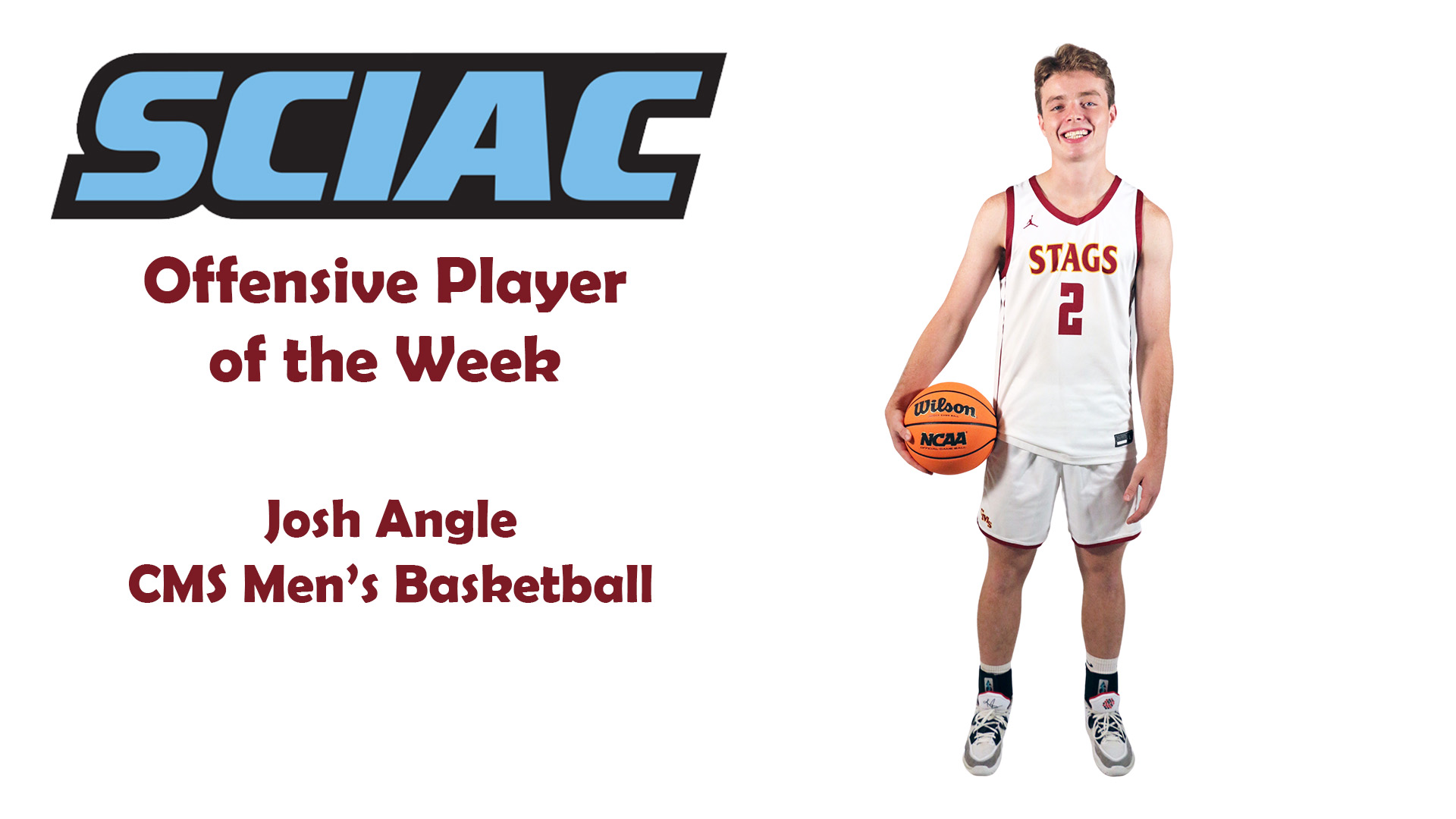 posed shot of Josh Angle with the SCIAC logo