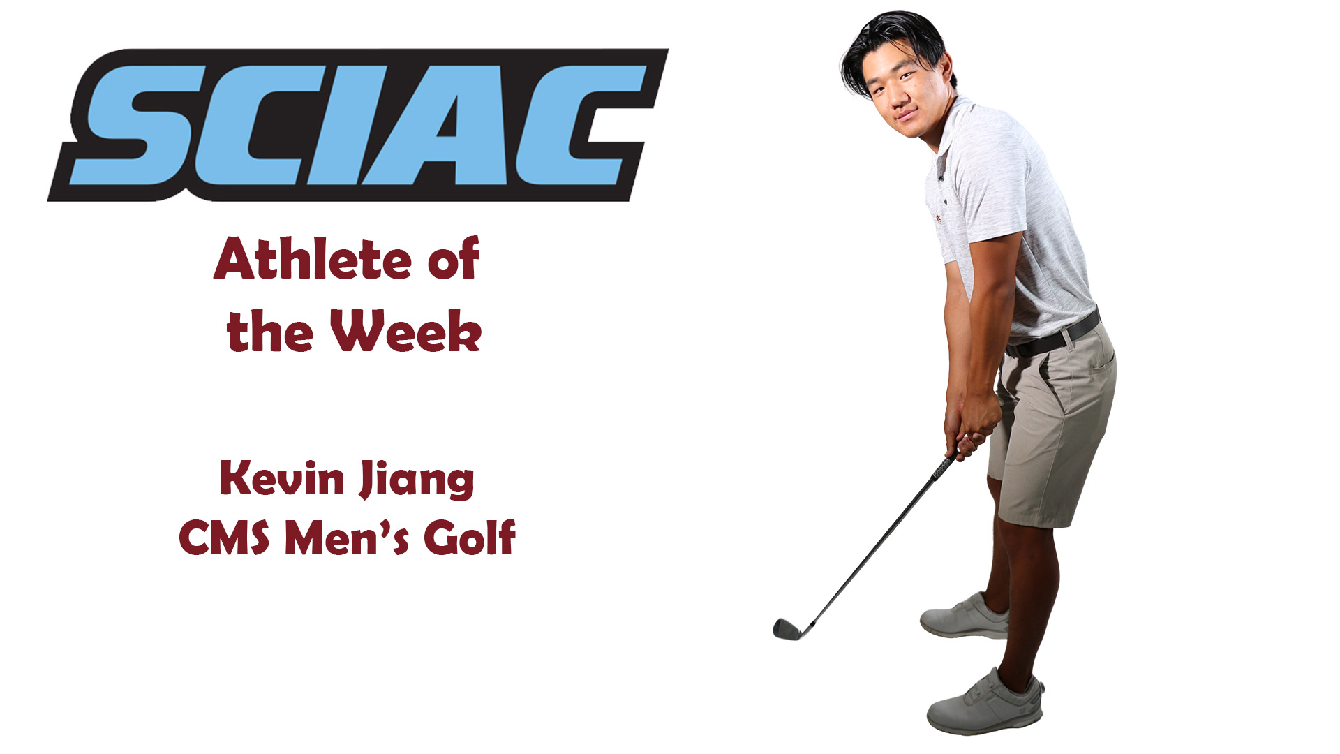 Posed shot of Kevin Jiang with SCIAC logo
