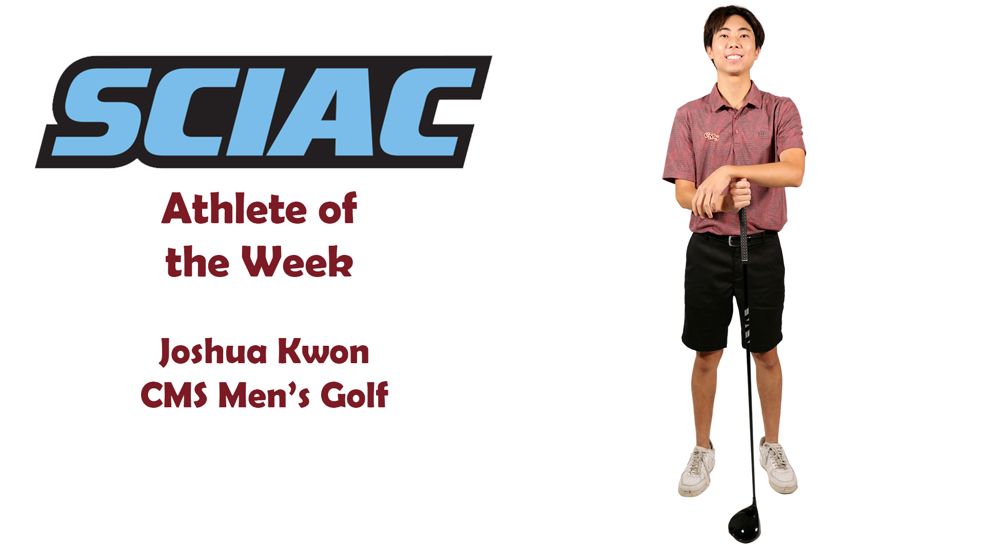 posed shot of Joshua Kwon with the SCIAC logo
