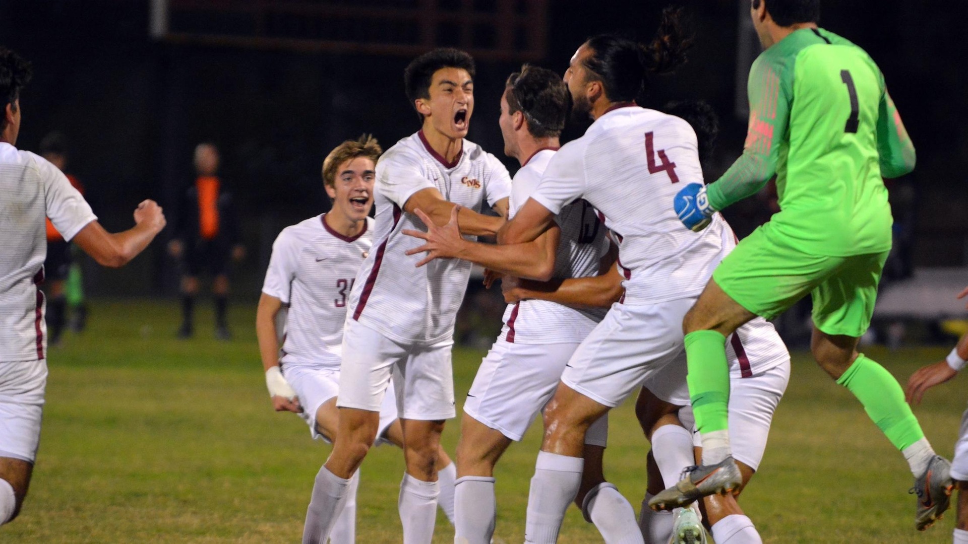 CMS celebrating a tying goal late in the SCIAC semis last year