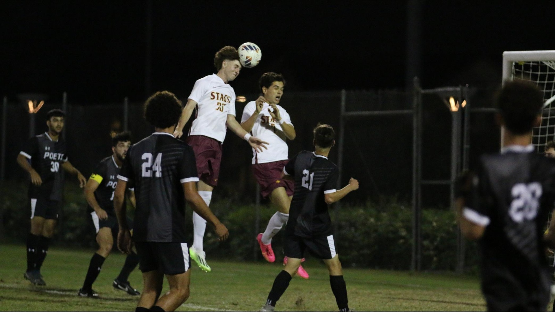 James Gomez heads in one of his two goals on the day (photo by Eva Fernandez)