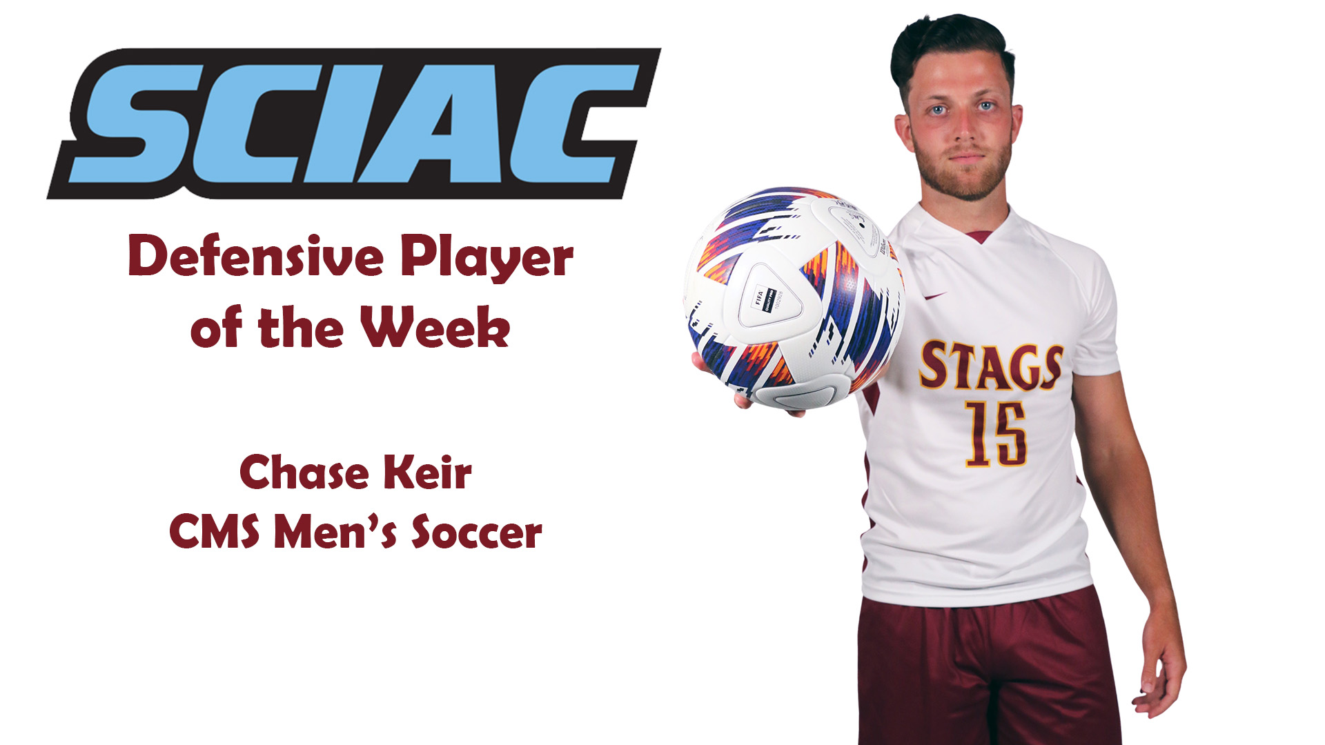 Posed shot of Chase Keir with the SCIAC logo 