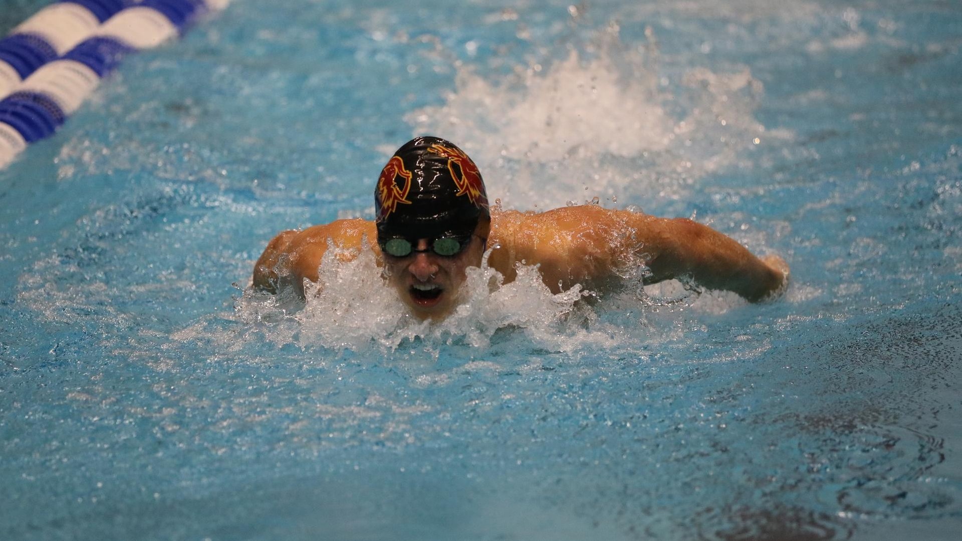 Frank Applebaum on his way to an NCAA record in the 200 fly (photo by Aaron Gray)