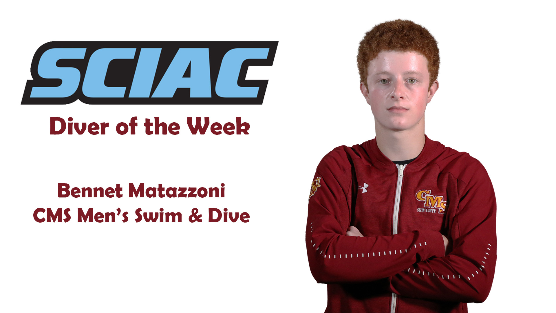 Posed shot of Bennet Matazzoni with SCIAC logo