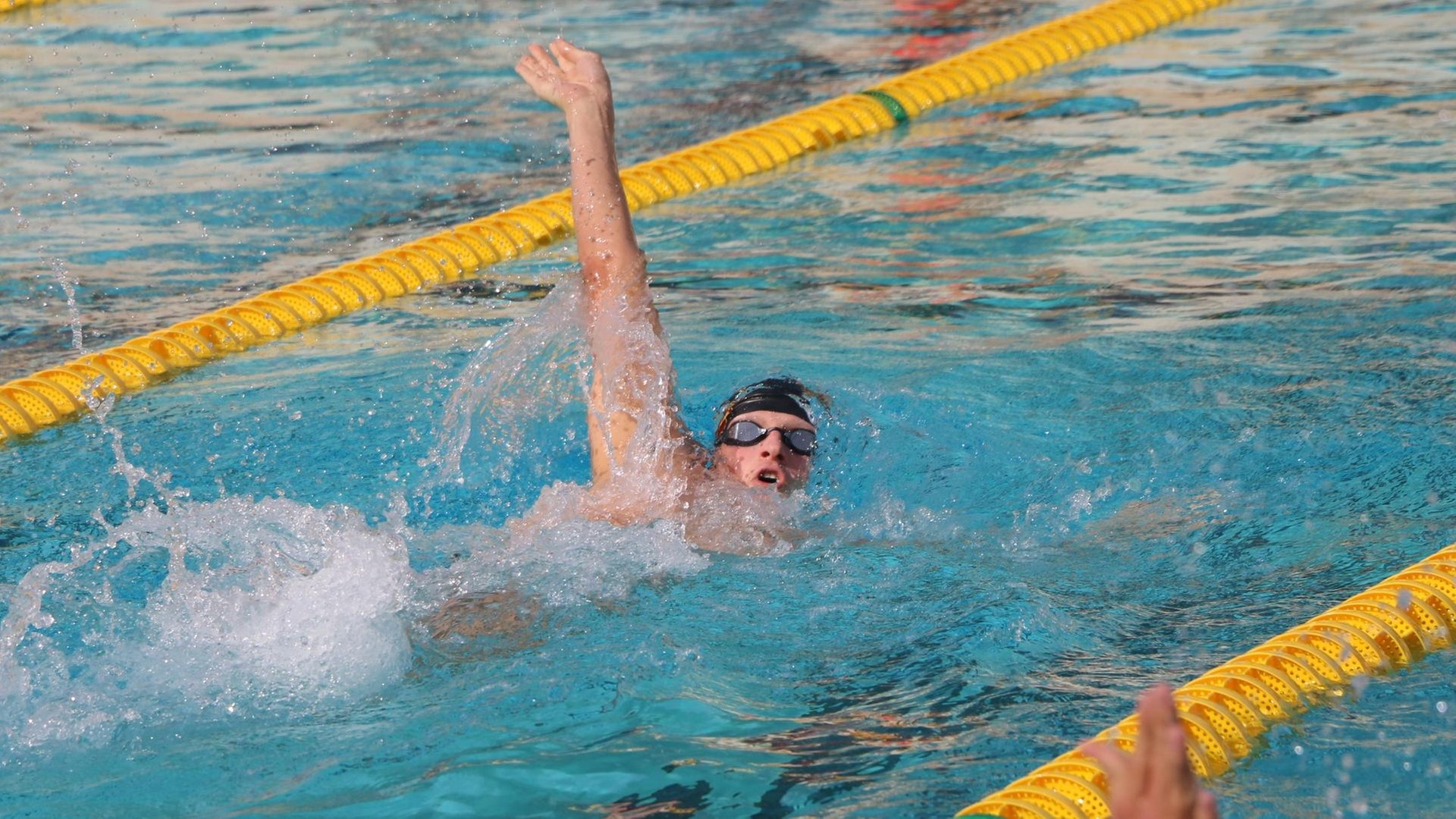 Frank Applebaum moved into third in CMS history in the 100 back (photo by Ruby Marks)