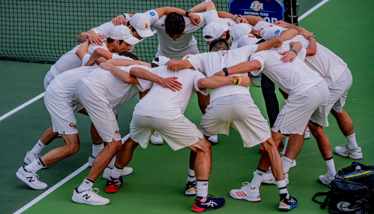 CMS Men's Tennis team huddle