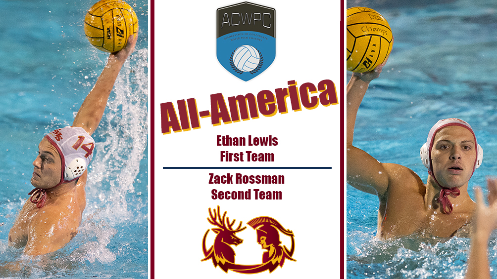 Ethan Lewis (l) and Zack Rossman (r) action shots. An AWPCA logo is down the middle, along with the words All-America, Ethan Lewis first team, Zack Rossman second team
