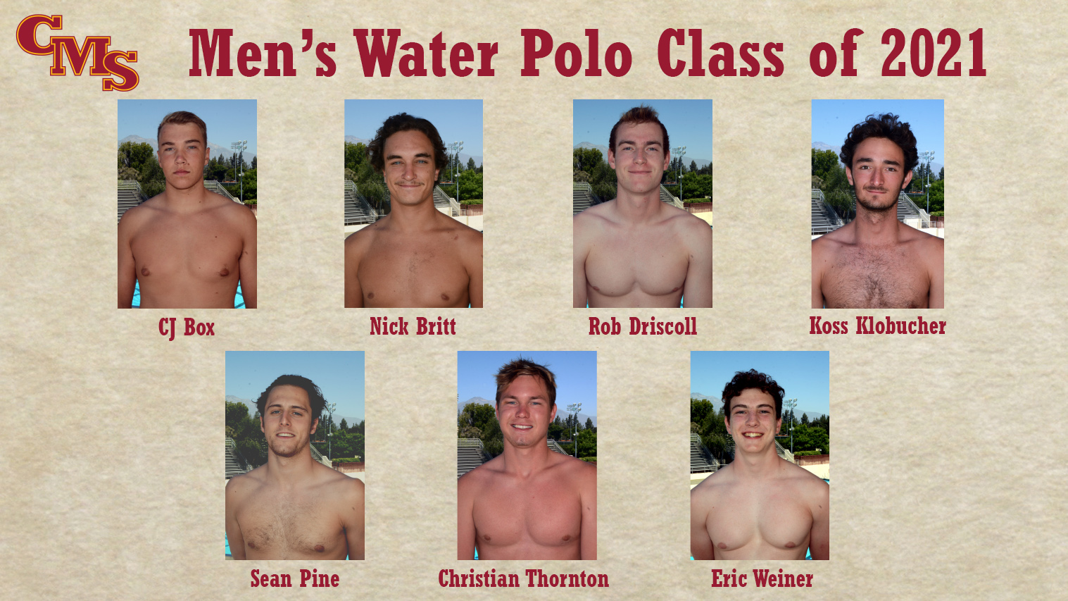 Head shots of the CMS Men's Water Polo Class of 2021