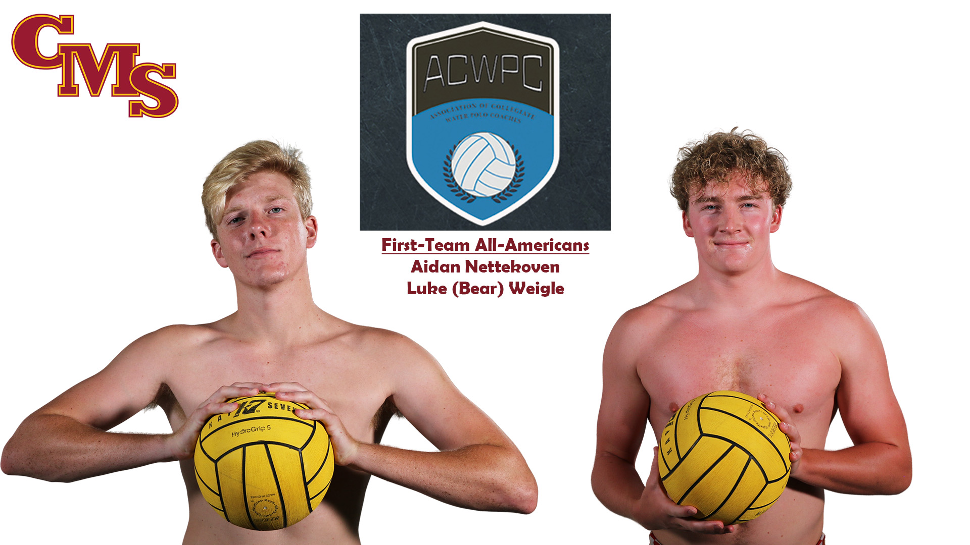 Posed shots of Aidan Nettekoven and Luke (Bear) Weigle with the ACWPC logo