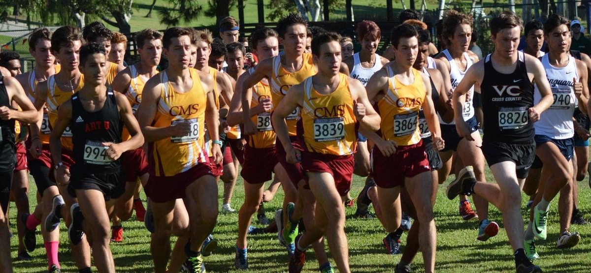 CMS Men's Cross Country runners in a pack