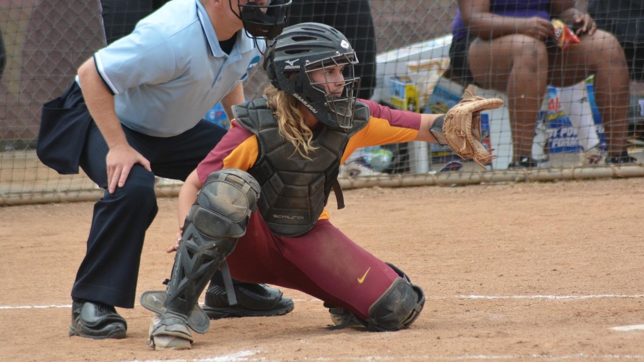 Savannah Green in action catching behind the plate