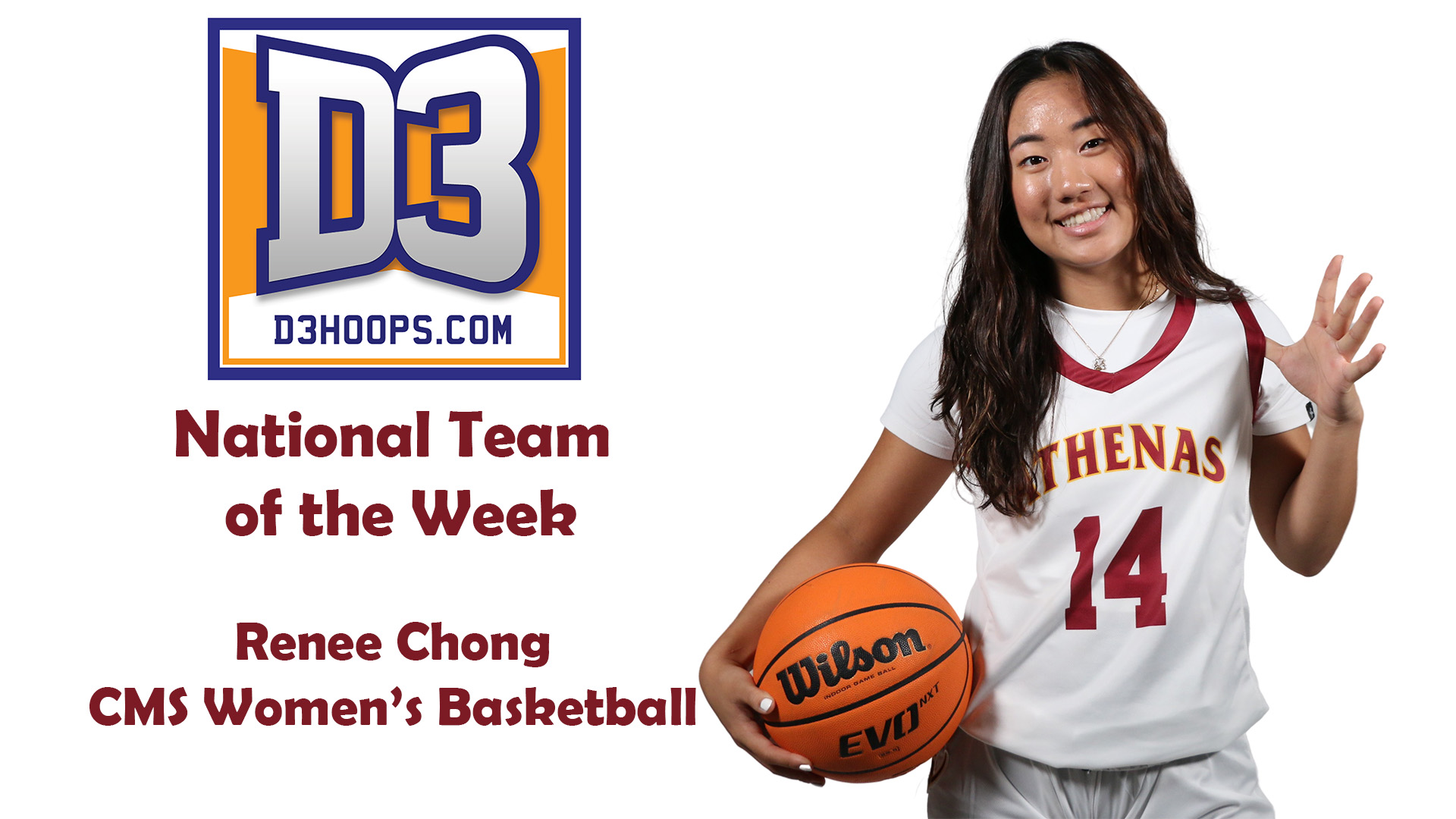 Posed shot of Renee Chong with D3hoops logo