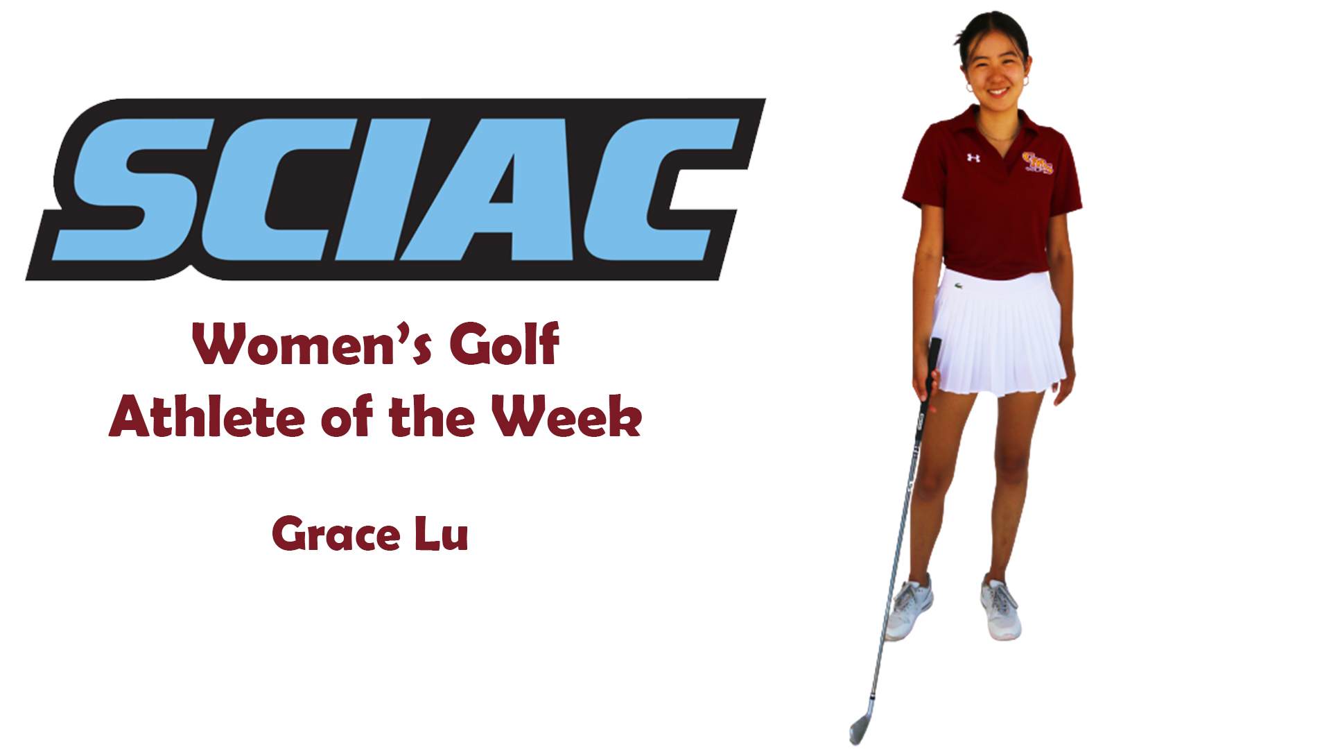 Posed Shot of Grace Lu with the SCIAC logo