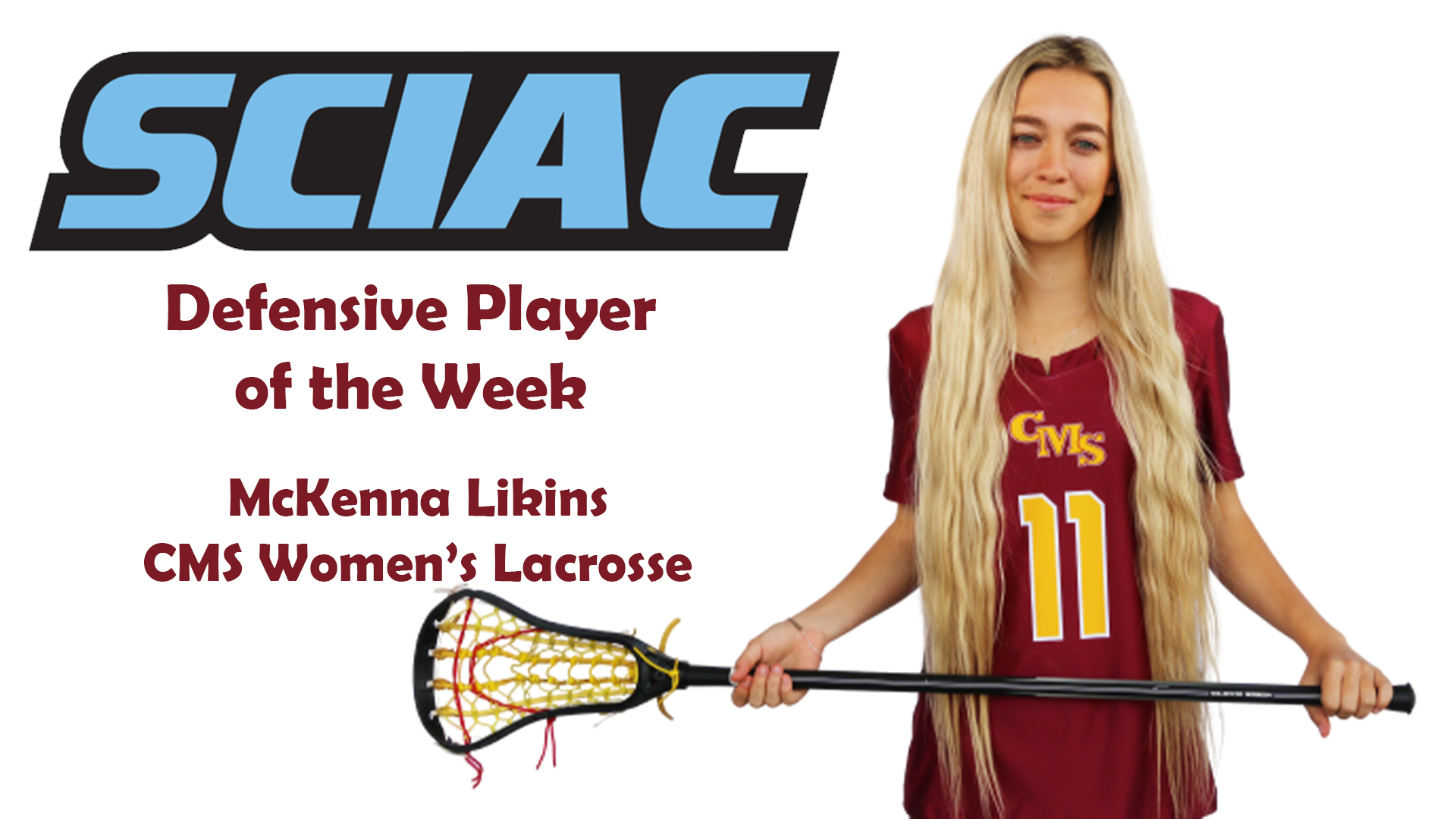 Posed picture of McKenna Likins with the SCIAC logo