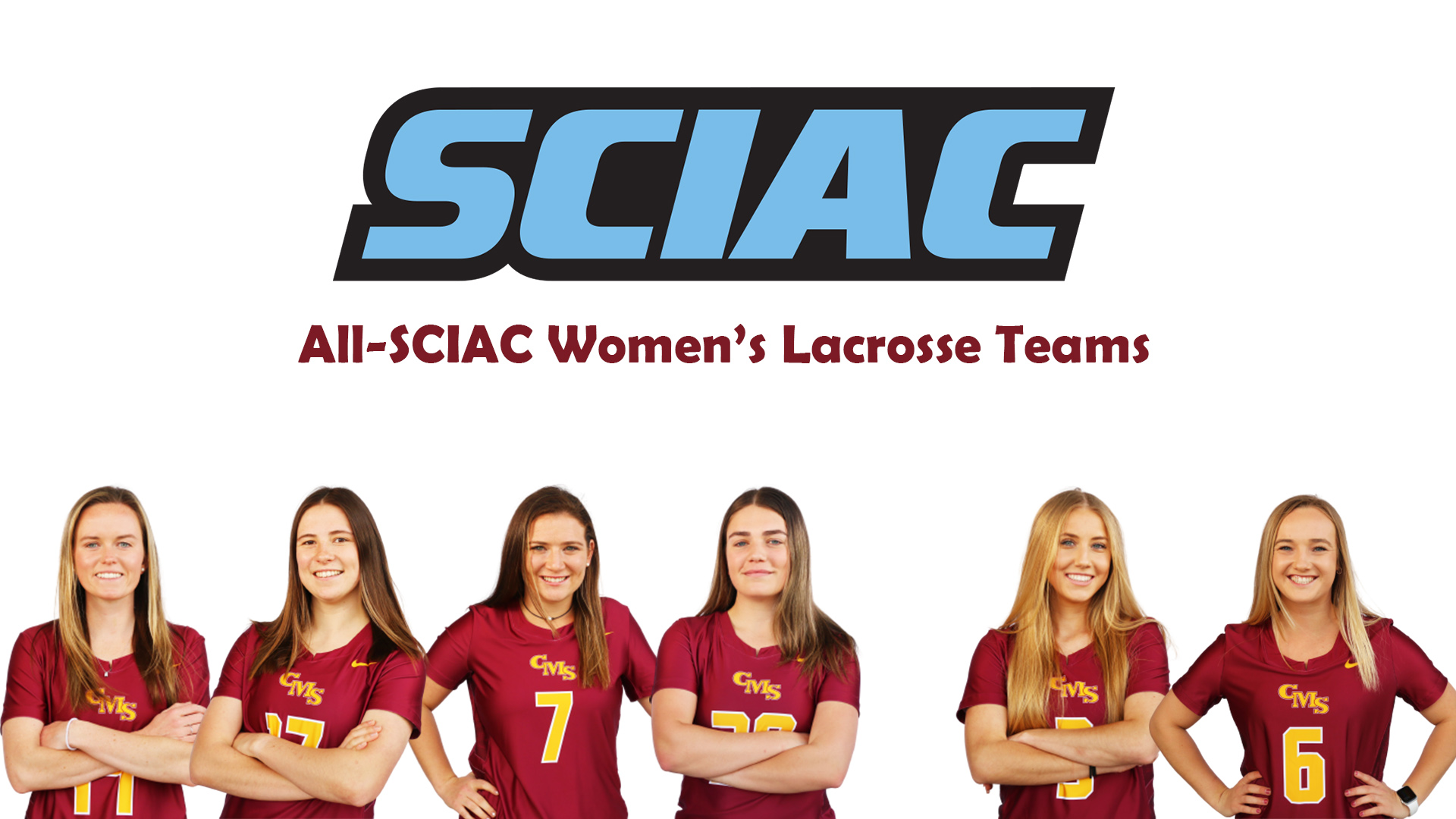 Posed photos of the six award winners with the SCIAC logo