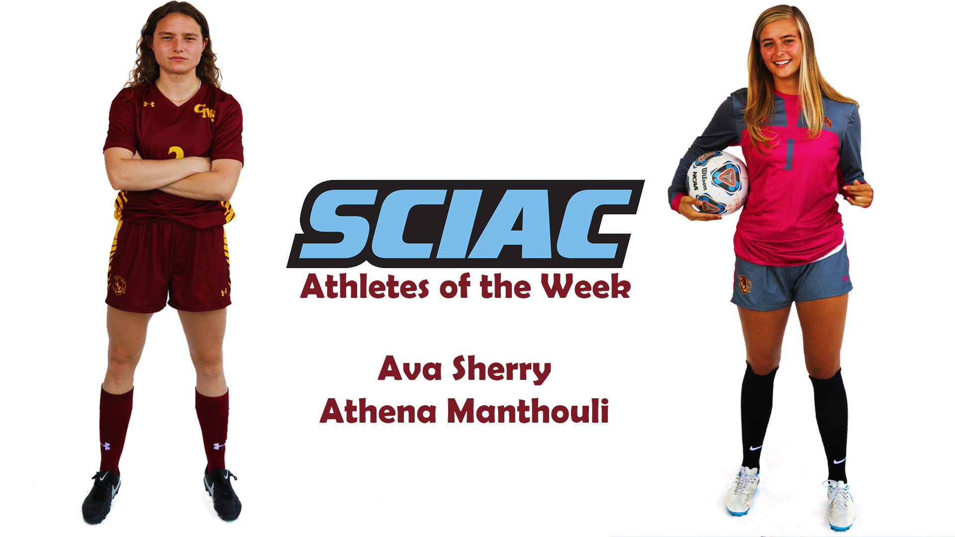 Ava Sherry and Athena Manthouli posed shots with the SCIAC logo