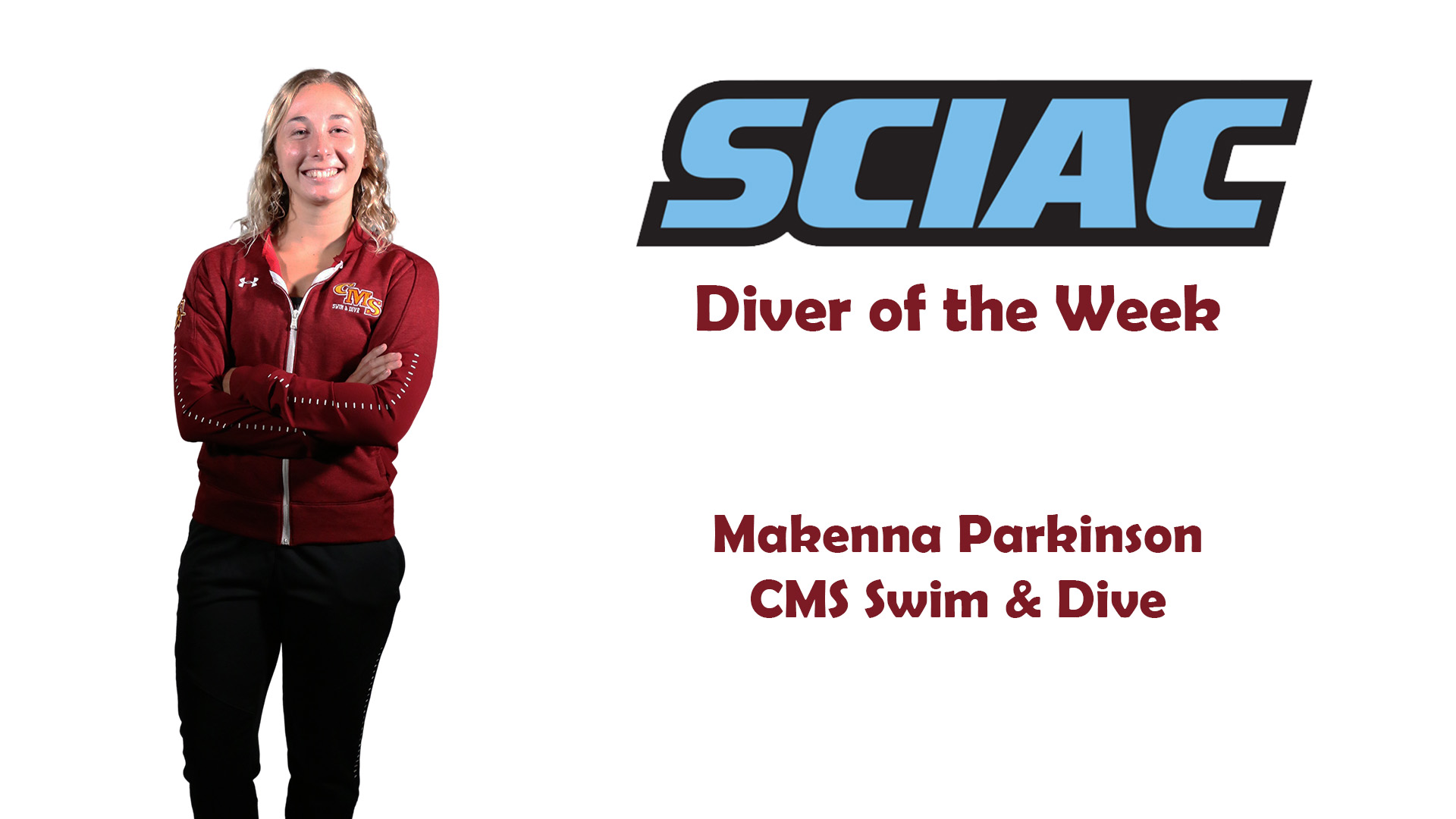 Posed shot of Makenna Parkinson with the SCIAC logo