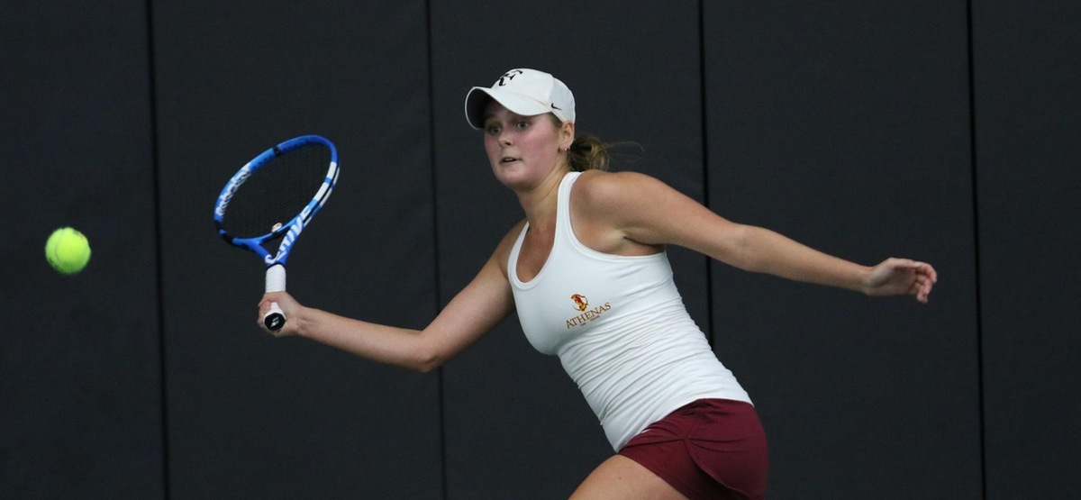 Caroline Cox won in both singles and doubles, but it wasn't enough as CMS fell to Emory 5-3 (photo by Stormy Nesbit, ITA)